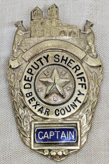 Rare 1940s-50s Bexar County Texas Deputy Sheriff CAPTAIN Badge