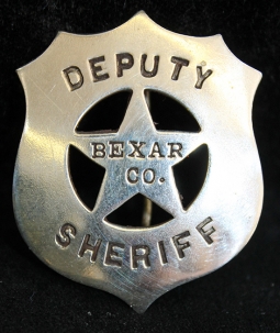 Great 1880's - 1890's Bexar County, Texas Deputy Sheriff Circle Star Cut Out Shield Badge