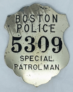 WWII Era Boston Police Special Patrolman Badge in Wartime Shortages White Metal #5309