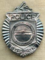 Rare Ca 1920 "First Run" Boston Police Clamshell/Brinks/Sunburst Radiator Badge #1340
