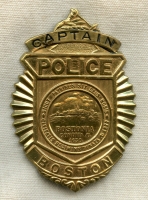 Rare 1930s Boston Police Capt. Badge Series 7, 2nd Type #ing Clamshell / Sunburst Radiator