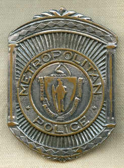 Nice Salty 1950's Boston MA Metropolitan Police Badge #'d on Back 333