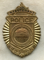 1930s Boston Police Lieut. Badge Series 7, 2nd Type #ing Clamshell / Sunburst Radiator Style