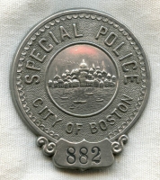 Beautiful Circa 1900 Boston Special Police Badge by S.M. Spencer with Huge City Seal