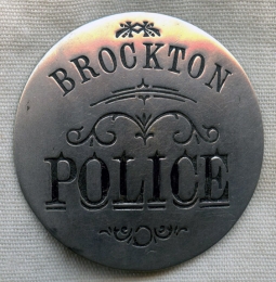 Rare & Large 1890s Brockton, Massachusetts Police Badge in Nickel-Plated Brass