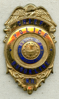 Beautiful Late 1950's Brookline, NH Police Chief Badge Hi-Glo by Blakinton