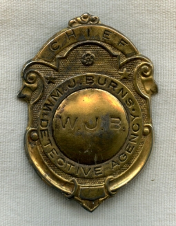 Unique & Historical ca 1909 William J Burns' OWN Chief Badge from Burns Detective Agency