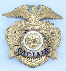 Beautiful 1920s California Police Captain Hat Badge by L.A. Rubber Stamp Exc Condition