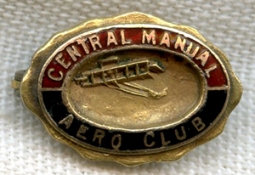 Pre-WWI Central Manual Aero Club Lapel Pin by Dieges & Clust Inscribed on Reverse