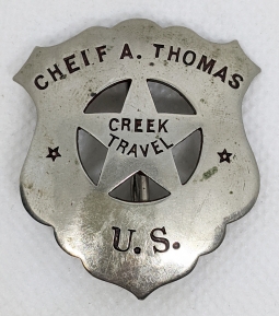 Very Interesting Ca 1900 Badge, Possibly for a Native American Chief of the Creek Travel