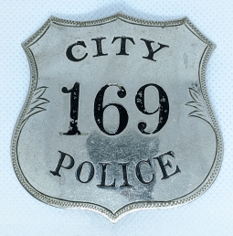 Rare, Iconic 1880's - 90's San Antonio Texas City Police "Blanket" Badge #169