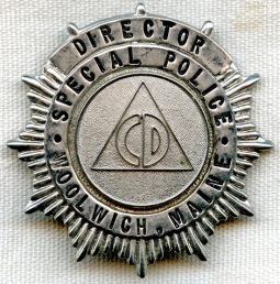 1950's Director of Civil Defense, Woolwich, Maine, Special Police Badge