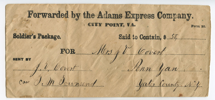 Civil War Soldier's Package Envelope Sent by Adams Express Company of City  Point, Virginia: Flying Tiger Antiques Online Store