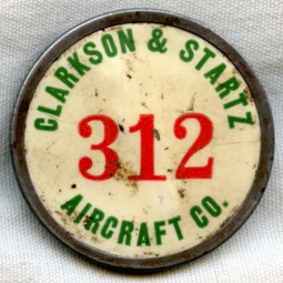 1930s-WWII Clarkson & Startz Aircraft Co. Worker ID Badge by St. Louis Button Co.