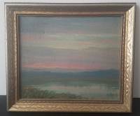 1942 Clyde Leon Keller Oil Painting on Board Lake Scene