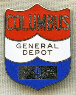 Gorgeous Early WWII War Worker ID Badge from the Columbus, OH General Depot. Near Mint & Low #