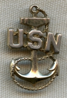 Very Nice WWII USN CPO Overseas Cap size Badge in 10K and Sterling by Amico