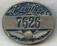 WWI-Early 1920s Curtiss Aeroplane & Motor Co. Worker Badge No. 7626 by Bastian Bros.