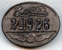 WWI-Early 1920s Curtiss Aeroplane & Motor Co. Worker Badge No. 24926 by Bastian Bros.