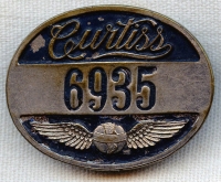 WWI-Early 1920s Curtiss Aeroplane & Motor Co. Worker Badge No. 6935 by Bastian Bros.