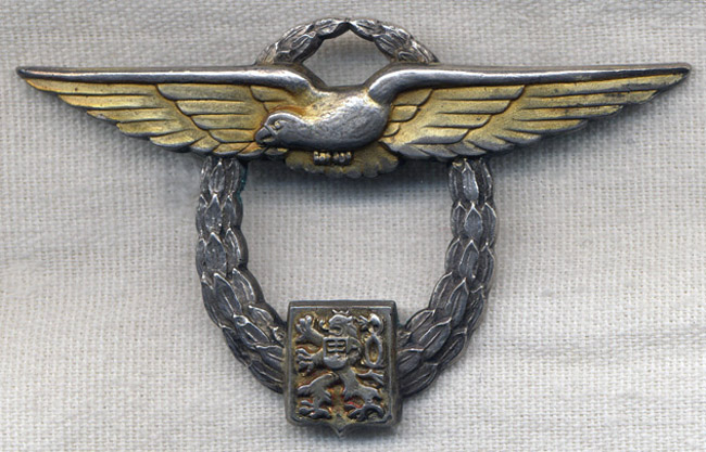 Circa 1945-1947 Czechoslovakian Civil Pilot Badge in .900 Silver with ...