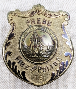 Rare & Wonderful 1900s-1910s Metropolitan D.C. Fire & Police Lines Press Badge #16