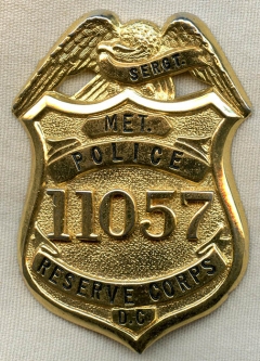 Scarce 1950's -1960's Washington, DC Metro Police Reserve Corps Sergeant Badge