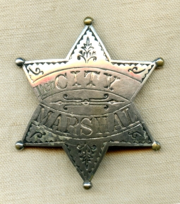 Fabulous 1880's-90's "Dep" City Marshal 6 point Ball Tip Star Badge