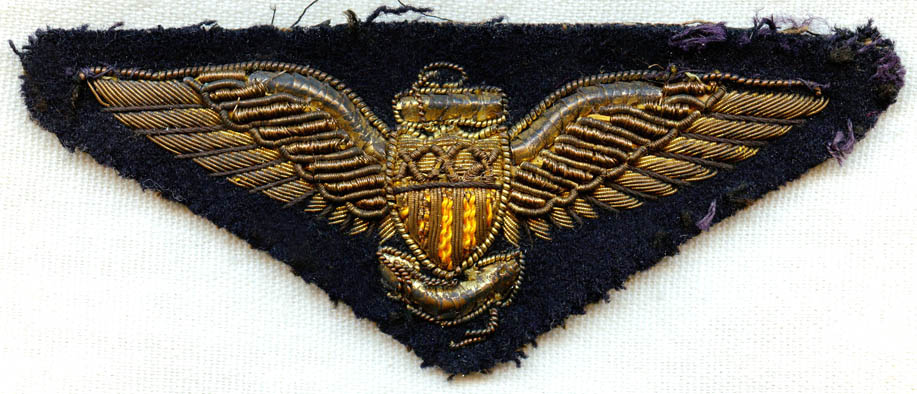 Beautiful & Large Early 1930s Deco-Style USN Pilot Wing in Bullion ...