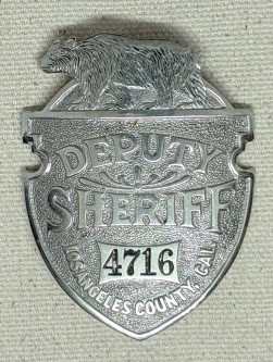 Nice Ca 1915 Los Angeles County Deputy Sheriff Bear Top Badge # 4716 by Chipron