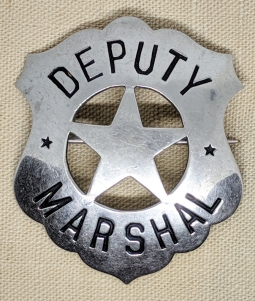 Great Ca 1900s- 1910 Old West Deputy Marshal Circle Cut-Out Star Shield Badge