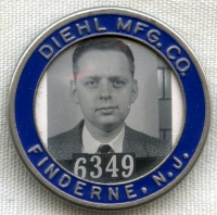 Early 1940's Diehl Manufacturing Co. Worker Badge from Finderne, New Jersey