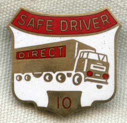 Early 1960s Direct Trucking or Transport Corp. 10 Years Safe Driver Award Pin by Balfour