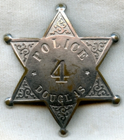 Wonderful Circa 1900s - 10s Territorial Douglas, Arizona Police Badge Number 4