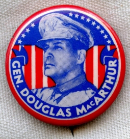 WWII General Douglas MacArthur Celluloid Patriotic Home Front Pin