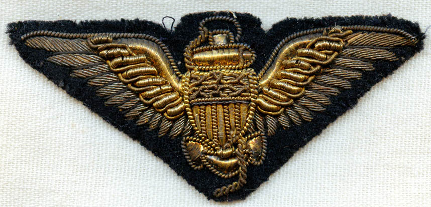 Beautiful Early 1930s Deco-Style USN Pilot Wing in Bullion: Flying ...