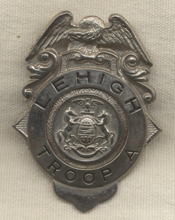 Circa 1910s - 1920s Pennsylvania State Police Troop A Hat Badge from Lehigh County