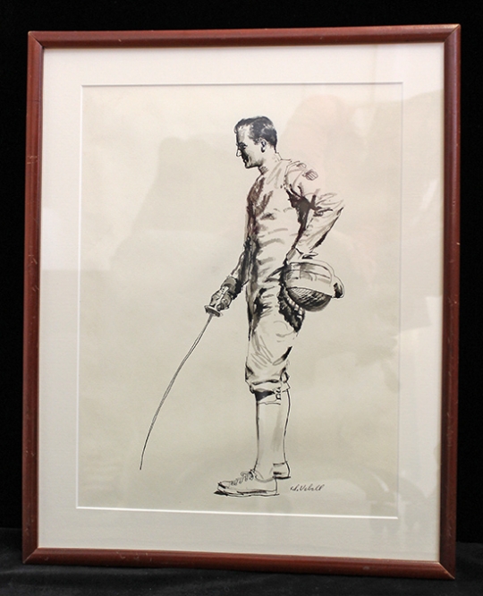 Fabulous Ca 1952 Pen Ink Self Portrait Of Olympic Fencer Illustrator Ed Vebell Flying Tiger Antiques Online Store