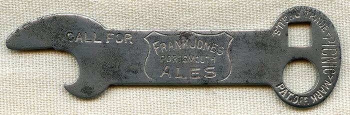 Nice 1900s Frank Jones Portsmouth Ales Bottle Opener Pre-Prohibition ...