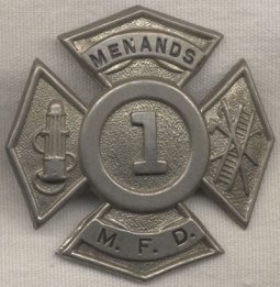 BEING RESEARCHED - Menands Fire Department #1 Badge - NOT FOR SALE UNTIL IDENTIFIED