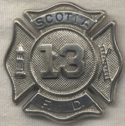 BEING RESEARCHED - Scotia Fire Department #13 Badge - NOT FOR SALE UNTIL IDENTIFIED