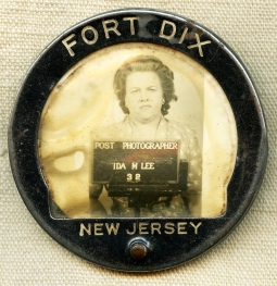 Cool Early WWII Fort Dix NJ Photo ID Badge of Women war Worker & Post Photographer Ida M Lee