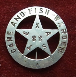 Very Rare 1920's Texas Game and Fish Warden Circle Star Badge.