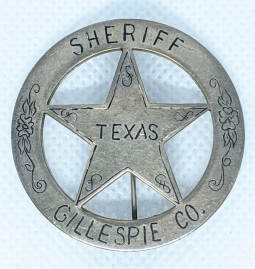 1950's full Sheriff Of Gillespie County Texas Circle Star Badge Made from Silver Mexican 5 Peso Coin