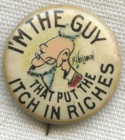 Vintage 1910 Hassan Cigarettes Advertising Novelty "Itch in Riches" Celluloid Pin