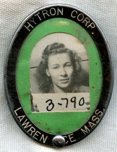 WWII Hytron Radio Tube Mfg. Corp. Woman Worker Photo ID Badge: Flying ...