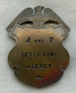 Circa 1930s J and P Detective Agency Badge in Copper