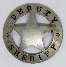 1880's - 1890's Great, Large, Hand Lettered, Deputy Sheriff Circle Star Badge