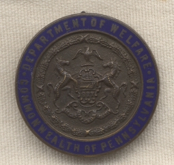 Ca 1930s Pennsylvania Department of Welfare Agent Badge