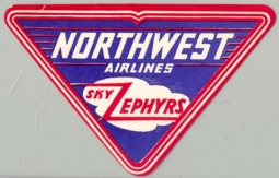 1950s Northwest Airlines "Sky Zephyrs" Baggage Label